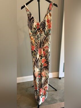 VENUS Floral & Animal-Print Maxi Skirt — White with Pink and Green Accents
